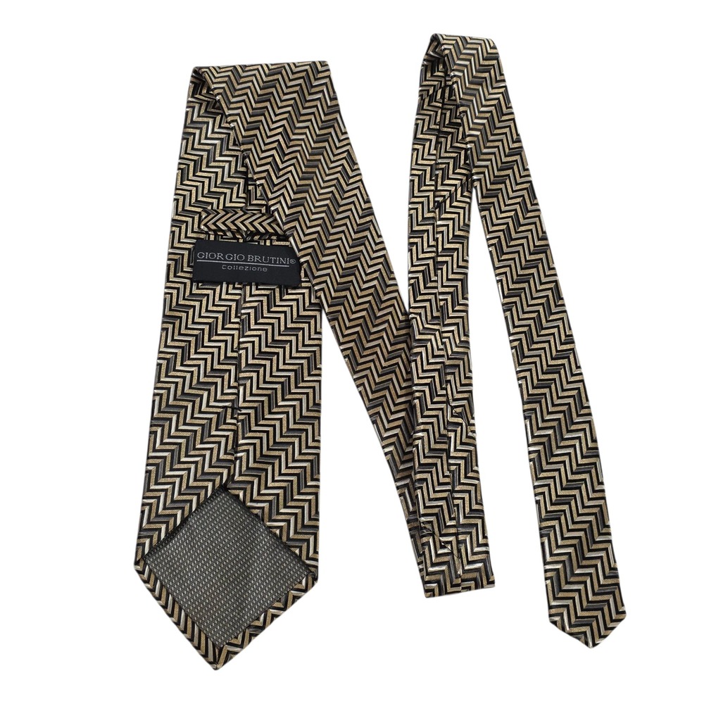 Giorgio Brutini Collezione Mens Necktie Gold Silver Black Chevron‎ Handmade Dad